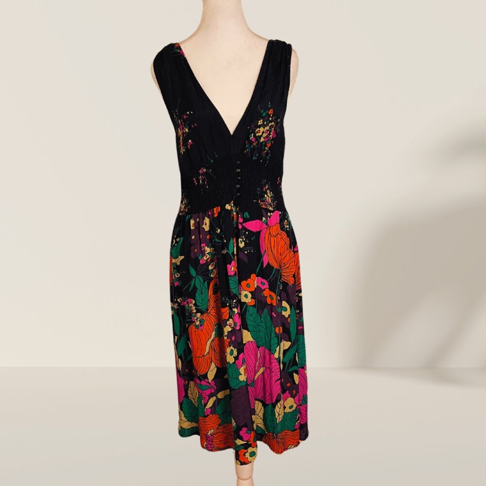 🌺 H&M Black Floral Midi Dress – Size 14